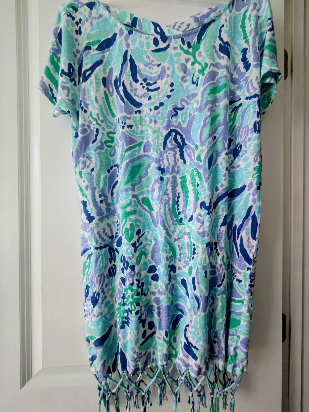 Lilly Pulitzer Abstract-print Tassel Cover-Up in Aqua, Mint & Navy